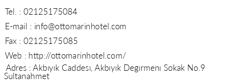 Ottomarin Hotel Sultanahmet telefon numaralar, faks, e-mail, posta adresi ve iletiim bilgileri